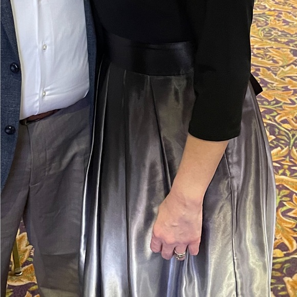 Boat Neck 3/4 Sleeve Belted Bow Detail Ombre Satin Pleated Ball Gown - Picture 2 of 5